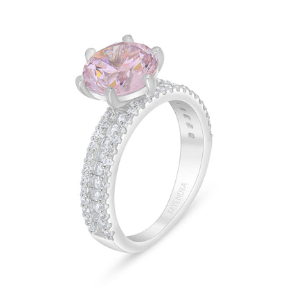 Sterling Silver 925 Ring Rhodium Plated Embedded With Pink Zircon And White Zircon