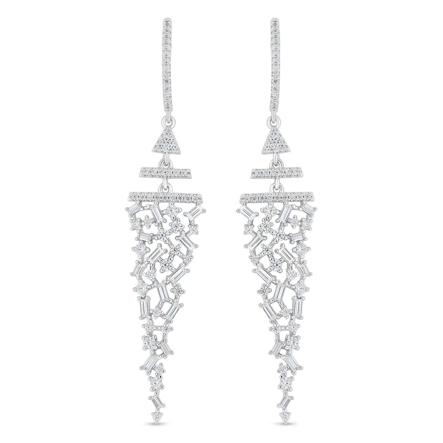 Sterling Silver 925 Earring Rhodium Plated Embedded With White Zircon
