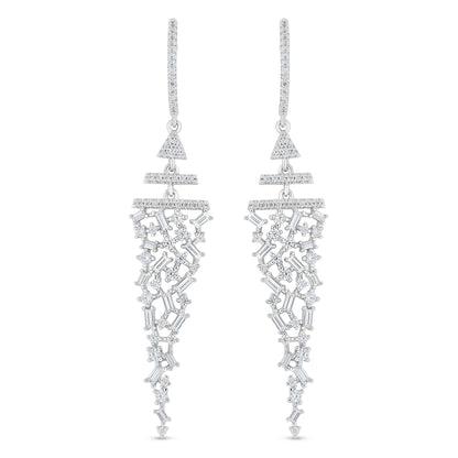 Sterling Silver 925 Earring Rhodium Plated Embedded With White Zircon