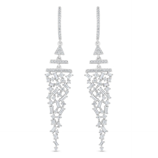 Sterling Silver 925 Earring Rhodium Plated Embedded With White Zircon