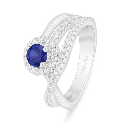 خاتم من الفضة الخالصة عيار 925 مطلي روديوم مرصع زفير كروندوم و فص ابيض