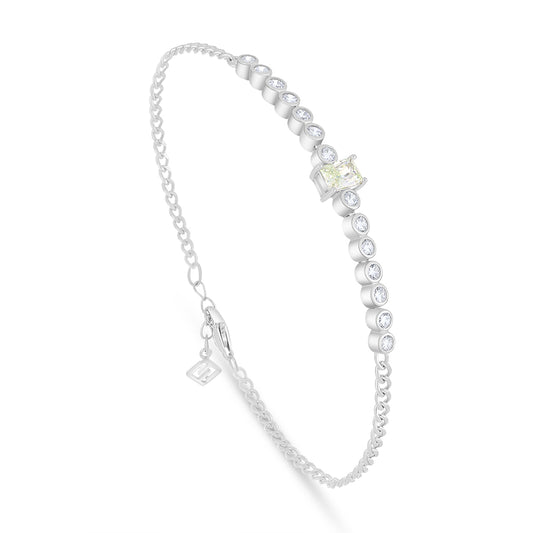 Sterling Silver 925 Bracelet Rhodium Plated Embedded With Diamond Zircon And White Zircon