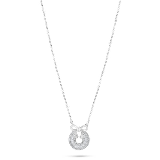 Sterling Silver 925 Necklace Rhodium Plated Embedded With White Zircon
