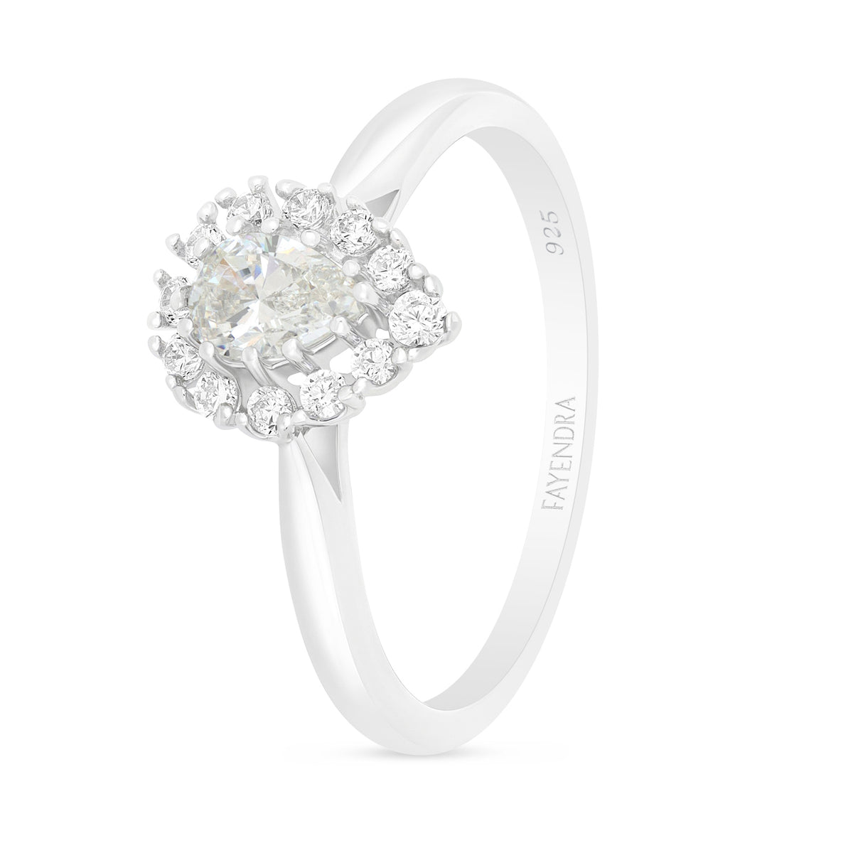 Sterling Silver 925 Ring Rhodium Plated Embedded With Diamond Zircon And White Zircon