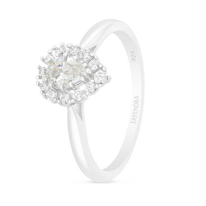Sterling Silver 925 Ring Rhodium Plated Embedded With Diamond Zircon And White Zircon