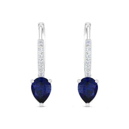 Sterling Silver 925 Earring Rhodium Plated Embedded With Sapphire Corundum And White Zircon