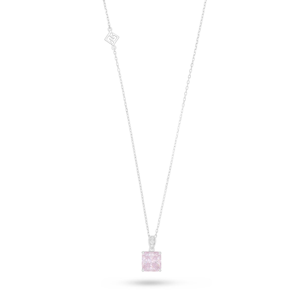 Sterling Silver 925 Necklace Rhodium Plated Embedded With Pink Zircon And White Zircon