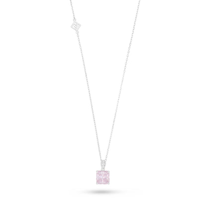 Sterling Silver 925 Necklace Rhodium Plated Embedded With Pink Zircon And White Zircon