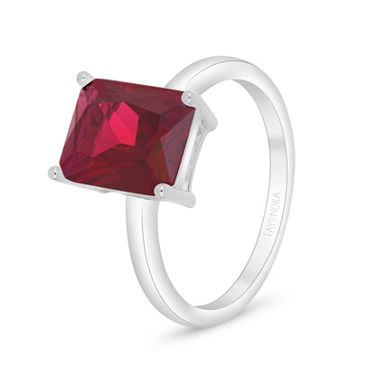Sterling Silver 925 Ring Rhodium Plated Embedded With Ruby Corundum