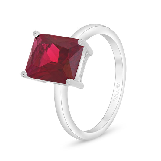 Sterling Silver 925 Ring Rhodium Plated Embedded With Ruby Corundum