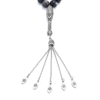 سبحة 33  اوبسديم فضى بيلية 10 مم طقم ستانلس ستيل عيار 316L مطلى فضي واسود