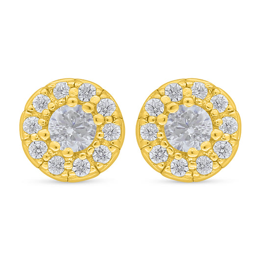 Sterling Silver 925 Earring Golden Plated Embedded With White Zircon
