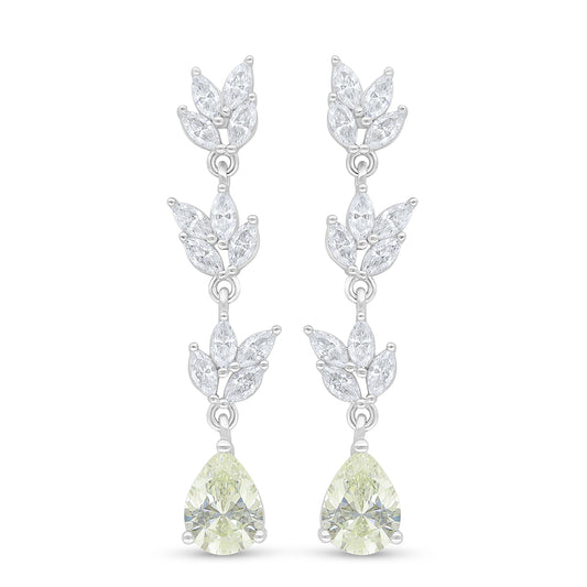 Sterling Silver 925 Earring Rhodium Plated Embedded With Yellow Diamond And White Zircon