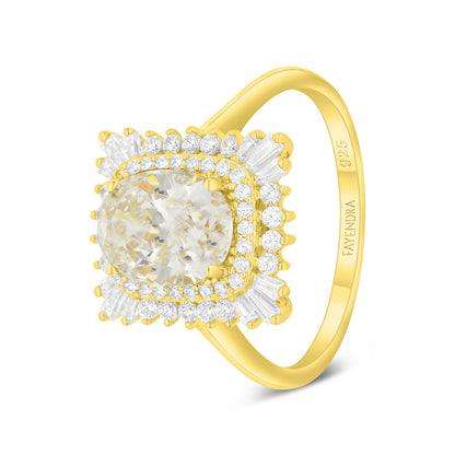 Sterling Silver 925 Ring Golden Plated Embedded With Yellow Diamond And White Zircon