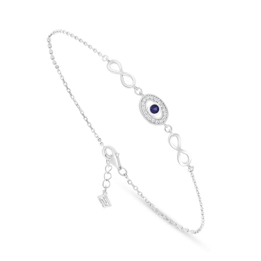 Sterling Silver 925 Bracelet Rhodium Plated Embedded With Sapphire Corundum And White Zircon