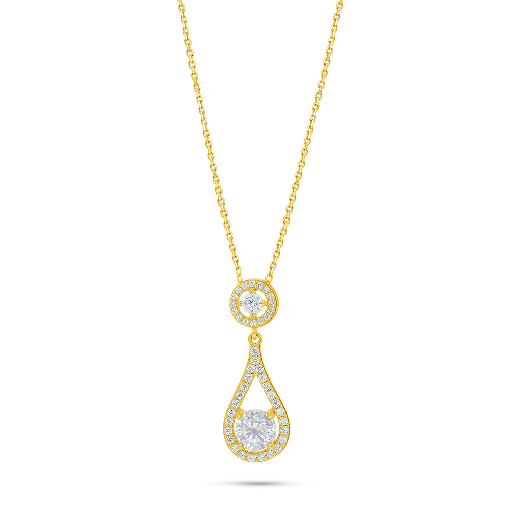 Sterling Silver 925 Necklace Golden Plated Embedded With Diamond Zircon And White Zircon