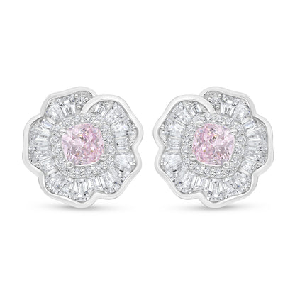 اقراط من الفضة الخالصة عيار 925 مطلي روديوم مرصع زركون بنك و فص ابيض