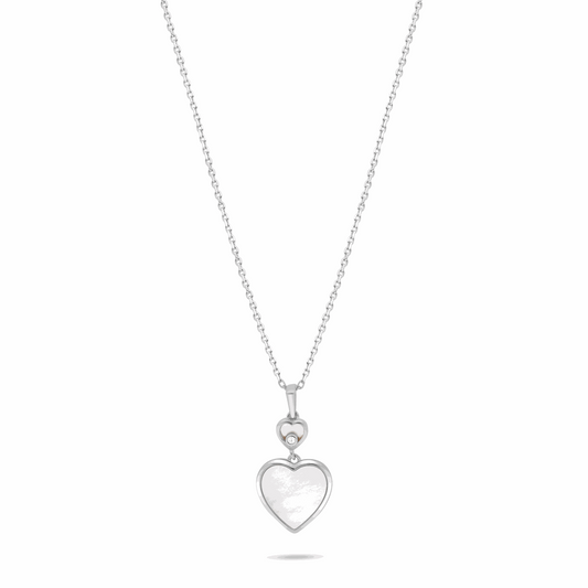Sterling Silver 925 Necklace Rhodium Plated Embedded With white shell And White Zircon