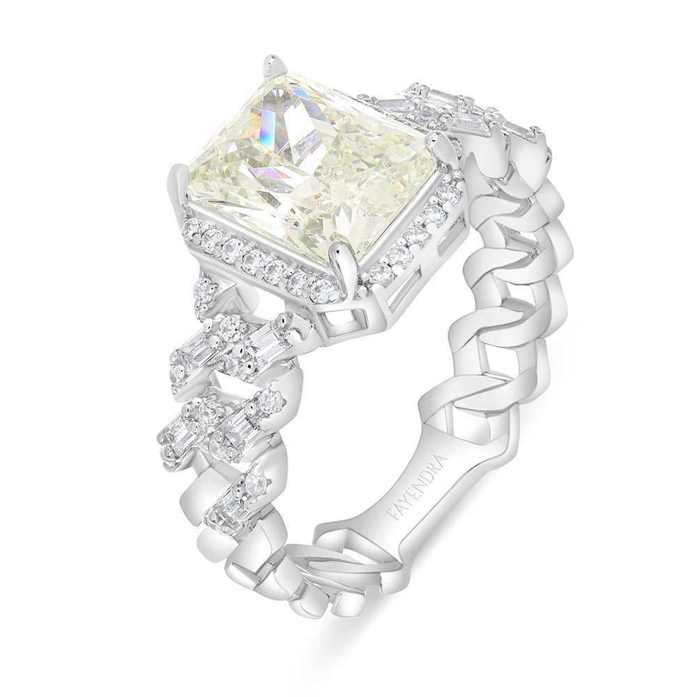 Sterling Silver 925 Ring Rhodium Plated Embedded With Diamond Zircon And White Zircon
