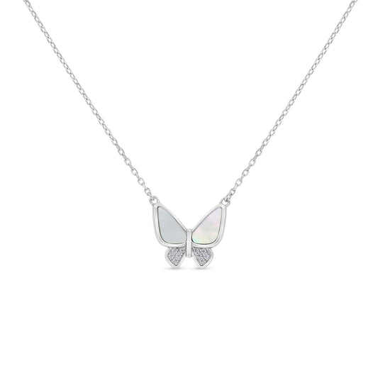 Sterling Silver 925 Necklace Rhodium Plated Embedded With white shell And White Zircon