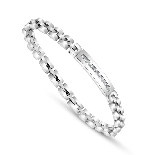 اسورة رجالي ستانلس ستيل عيار 316L و 304L لون فضي و فص ابيض