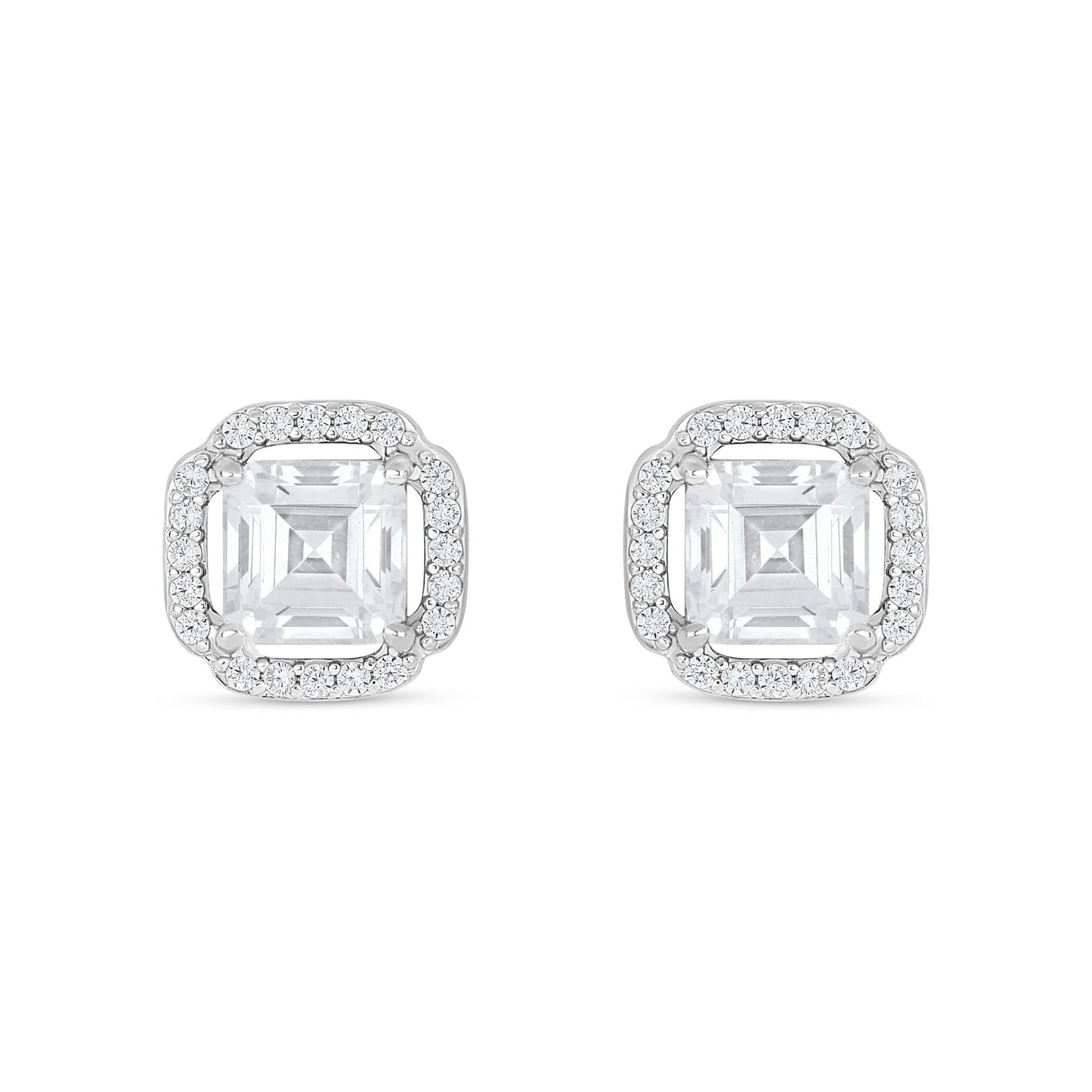 Sterling Silver 925 Earring Rhodium Plated Embedded With White Zircon