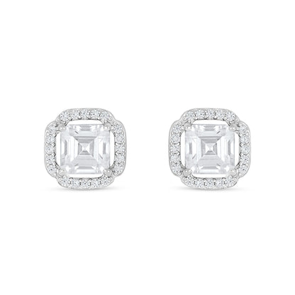 Sterling Silver 925 Earring Rhodium Plated Embedded With White Zircon