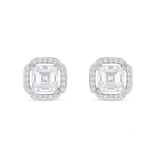 Sterling Silver 925 Earring Rhodium Plated Embedded With White Zircon