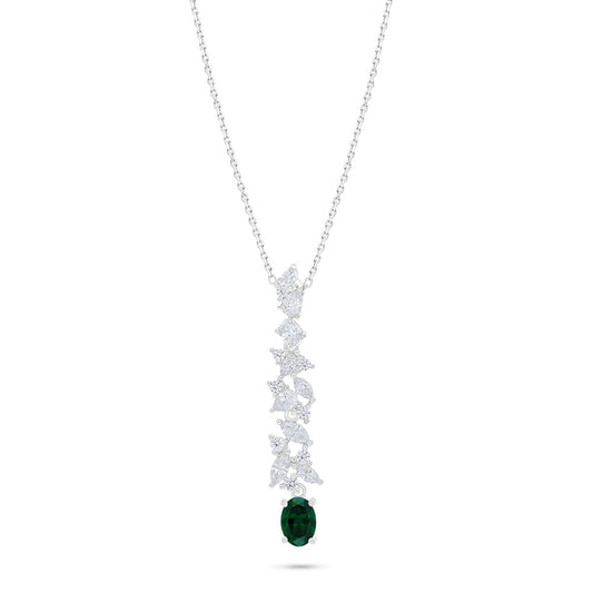 Sterling Silver 925 Necklace Rhodium Plated Embedded With Emerald Zircon And White Zircon