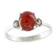 Sterling Silver 925 Ring Embedded With Natural Aqiq And Marcasite Stones