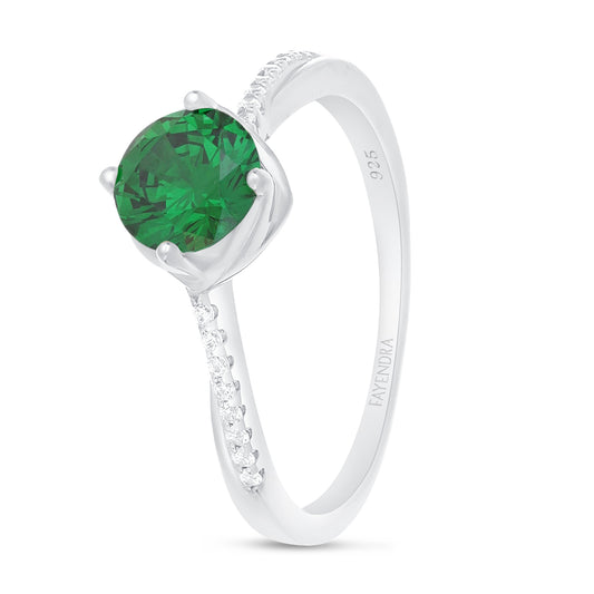Sterling Silver 925 Ring Rhodium Plated Embedded With Emerald Zircon And White Zircon