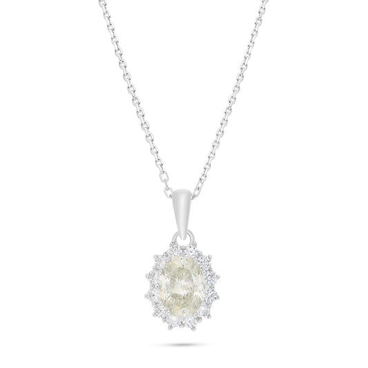 عقد من الفضة الخالصة عيار 925 مطلي روديوم مرصع بالزركون الكناري الالماسي و فص ابيض