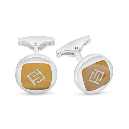 كبك ستانلس ستيل لون فضي عيار L316 مرصع احجار عين النمر اصفر Matt Steel