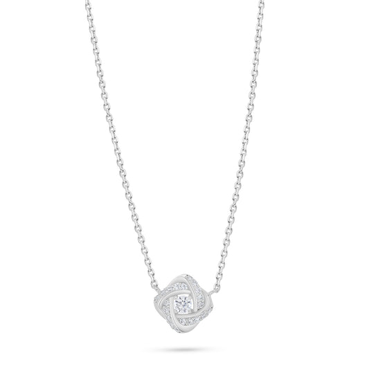 Sterling Silver 925 Necklace Rhodium Plated Embedded With White Zircon