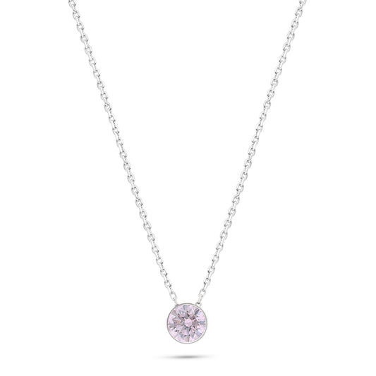 Sterling Silver 925 Necklace Rhodium Plated Embedded With Pink Zircon