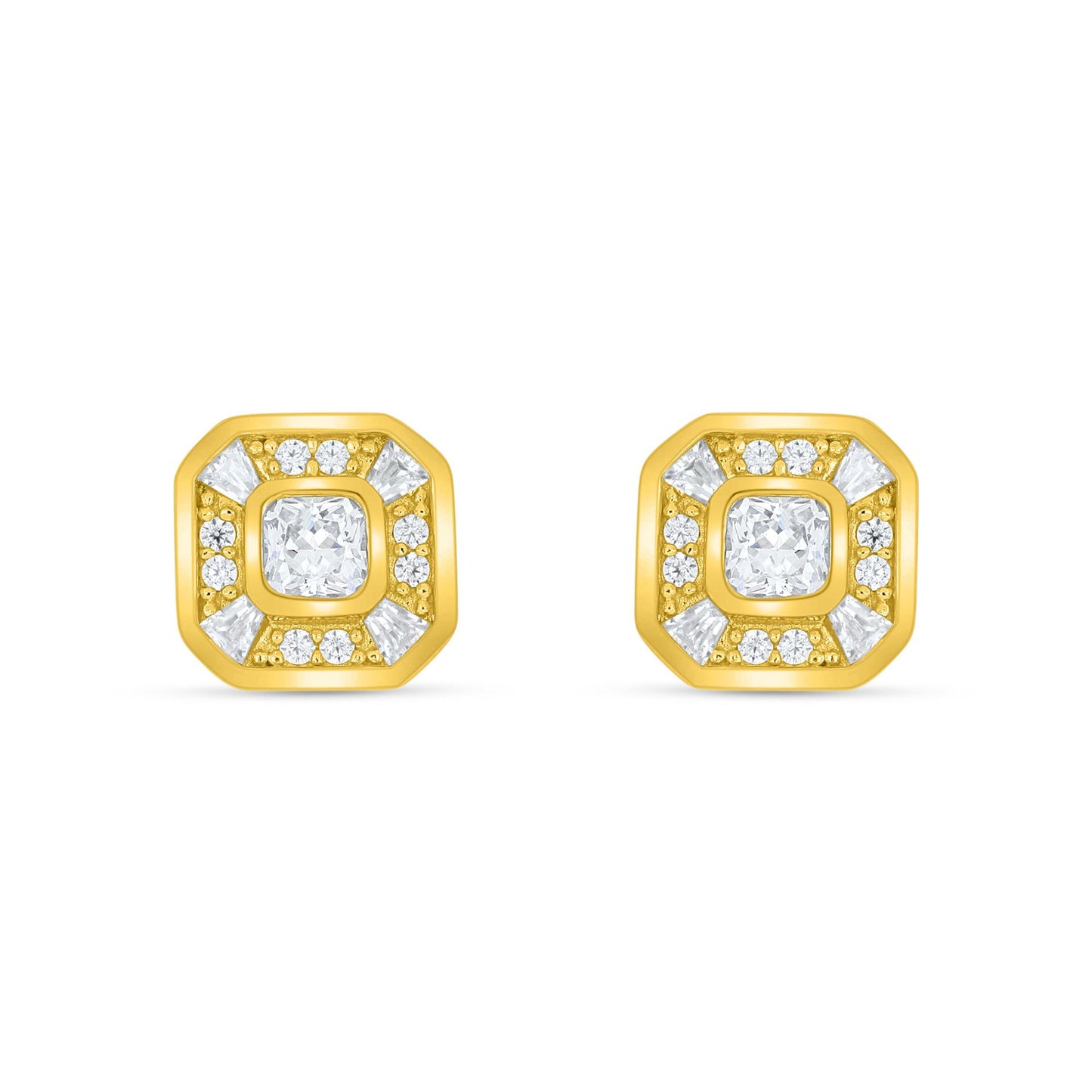 Sterling Silver 925 Earring Golden Plated Embedded With White Zircon
