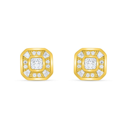 Sterling Silver 925 Earring Golden Plated Embedded With White Zircon