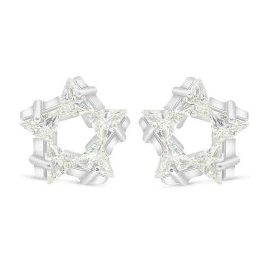 Sterling Silver 925 Earring Rhodium Plated Embedded With Diamond Zircon