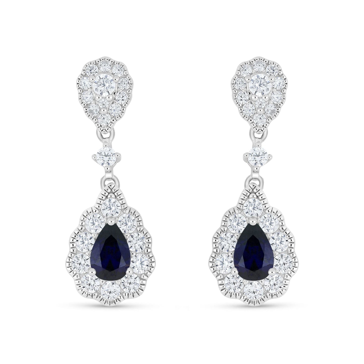 Sterling Silver 925 Earring Rhodium Plated Embedded With Sapphire Corundum And White Zircon
