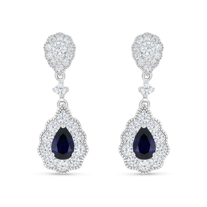 Sterling Silver 925 Earring Rhodium Plated Embedded With Sapphire Corundum And White Zircon