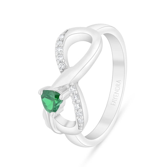 Sterling Silver 925 Ring Rhodium Plated Embedded With Emerald Zircon And White Zircon