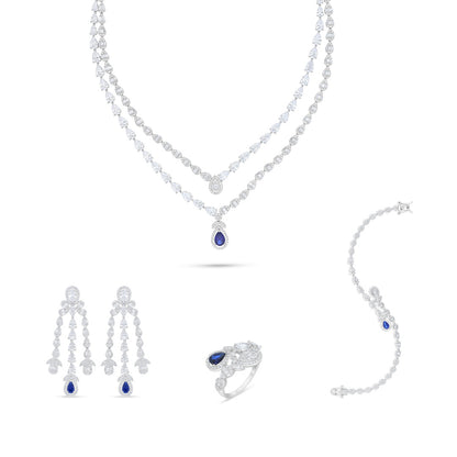 Sterling Silver 925 Set Rhodium Plated Embedded With Sapphire Corundum And White Zircon