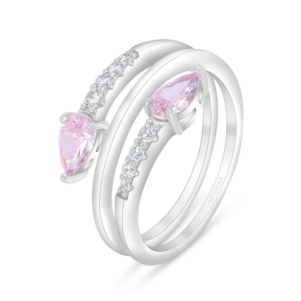 Sterling Silver 925 Ring Rhodium Plated Embedded With Pink Zircon And White Zircon