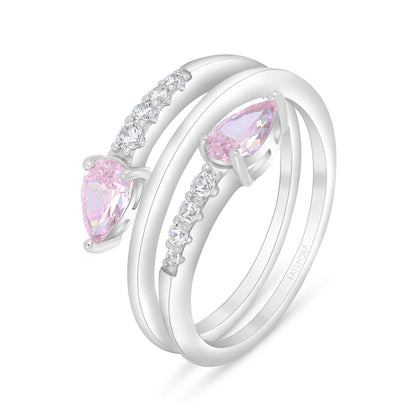 Sterling Silver 925 Ring Rhodium Plated Embedded With Pink Zircon And White Zircon