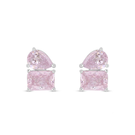 Sterling Silver 925 Earring Rhodium Plated Embedded With Pink Zircon