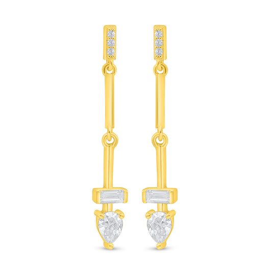 Sterling Silver 925 Earring Golden Plated Embedded With White Zircon