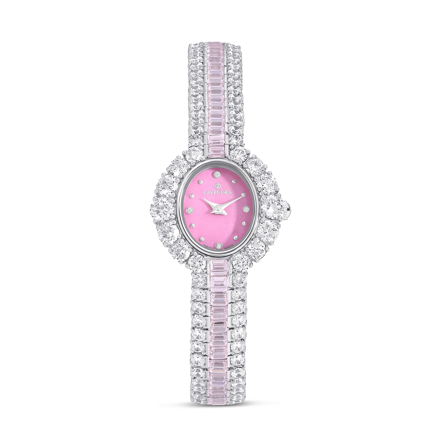 Stainless Steel 316L Watch Silver Color Embedded With Pink Zircon  And White Zircon - PINK MOP DIAL