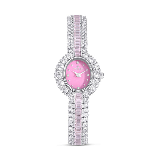 Stainless Steel 316L Watch Silver Color Embedded With Pink Zircon  And White Zircon - PINK MOP DIAL