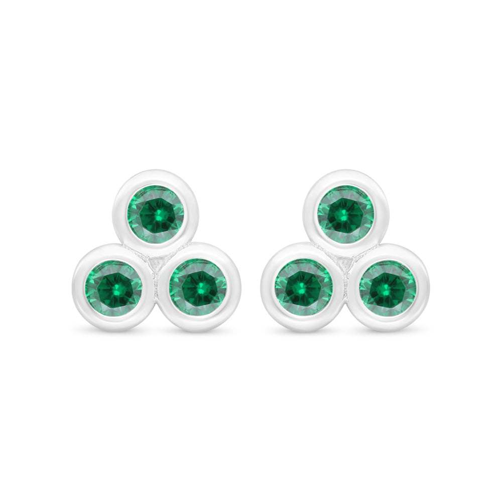 Sterling Silver 925 Earring Rhodium Plated Embedded With Emerald Zircon