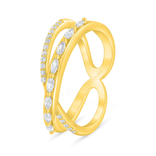 Sterling Silver 925 Ring Golden Plated Embedded With White Zircon